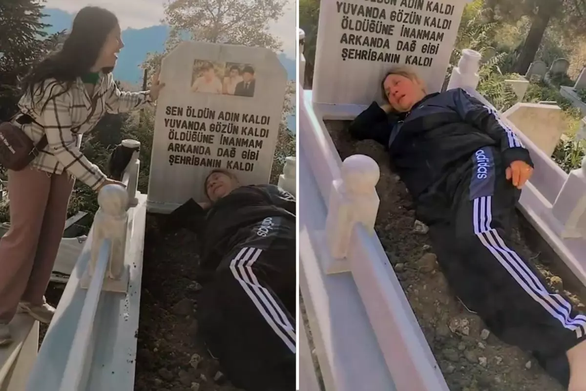 Genç Kadın, Eşinin Mezarı Üzerinde Ağladı Genç Kadın, Eşinin Mezarı Üzerinde Ağladı